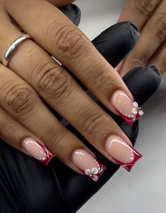 #summer #nails #nailsofinstagram Red Shirt Nails, Short Red French Tip Nails, Indie Nails, Red French Tip Nails, Red French Tips, Red French Tip, Red French, Cherry Nails, Winter Nails Acrylic