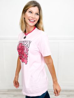 Fabric content: Graphic Tee: 100% Cotton Baseball Graphic Tees, Light Colors, Houston, Graphic Tee, Light Pink, Graphic Tees, Baseball, Pink, Fabric