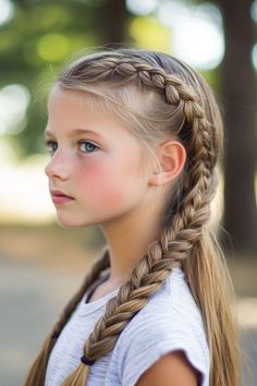 Girl with braided hair looking to the side in an outdoor setting with trees in the background. Quick Easy Braided Hairstyles, Zipper Braid