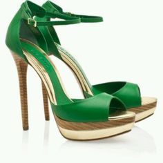 . Gold Sandals, Platform High Heels, Green Shoes, Ankle Strap Heels