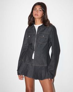 Indigo Chambray Fitted Jacket With Side Pockets | Rohana – motelrocks.com