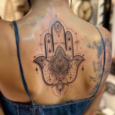 Sophisticated Hamsa Tattoo Designs Upper Back Neck Tattoo, Spiritual Tattoos Black Women, Hamsa Tattoo Design, Hamsa Hand Tattoo, Hamsa Tattoo, Finger Tattoo Designs, Back Of Neck Tattoo, Cute Tattoos For Women