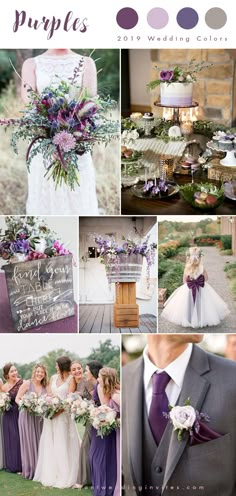 a collage of purple and white wedding colors