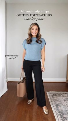 Comfortable Outfits For Work, Teacher Appropriate Outfits, Outfits For Teachers, Summer Work Wear, Business Casual Dress Code, Wide Leg Pants Outfits, Leg Pants Outfit