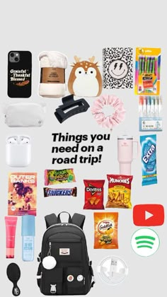 the back to school bag is full of things you can't read on the road trip