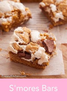 s'mores bars with chocolate chips and marshmallows on top