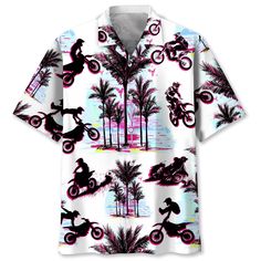 AIO Pride Motocross Palm Trees Hawaiian Shirt All of our Hawaiian Shirt   are custom-made-to-order and handcrafted to the highest quality standards. Each shirt is constructed from a premium polyester blend that is ultra-soft and incredibly comfortable. This shirt has some great features, four-way stretch, short sleeve, lapel collar, button closure. Extremely soft to the touch, durable and breathable. Features a specialty high definition heat-dye application that ensures long lasting color vibran Tree Palm, Summer Gifts, Summer Family, Hawaii Shirt, Beach Shirts, Beach Trip, Summer Shirts, Motocross, Palm Tree