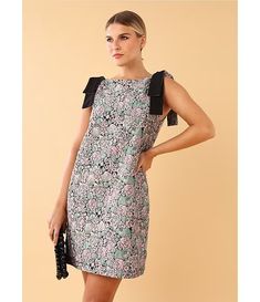 Abbey Glass Michelle Floral Jacquard Boat Neck Sleeveless Bow Shoulder Mini Shift Dress | Dillard's Feminine Jacquard Summer Dress, Chic Jacquard Summer Dresses, Formal Sleeveless Floral Print Dresses, Elegant Floral Print Sleeveless Mini Dress, Chic Jacquard Dresses With Floral Print, Chic Jacquard Floral Print Dresses, Chic Sleeveless Jacquard Dress, Fitted Jacquard Midi Sleeveless Dress, Sleeveless Jacquard Summer Dress