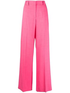 fuchsia pink high waist belt loops concealed fly and button fastening two side slit pockets two rear welt pockets wide leg Recruitment Outfits, Pink Bottoms, Pink Bottom, Cocktail Attire, Fuchsia Pink, Bra Women, Wide Leg Trousers, Waist Belt, Jacket Tops