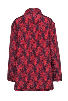 This Cinq a Sept puffer coat will instantly become your winter go-to! Crafted in a trendy maroon and red floral print, this mid-length quilted coat is sure to stand out in a crowd. Whether you're running errands or out for a night on the town, you can't go wrong with this stylish and cozy jacket! Size M Shell 100% Polyester Filling 100% Polyester Lining 100% Polyester Front zipper closure Two front zipper pockets Quilted pattern Bust 46" Waist 50" Shoulder to hem 30.5" Shoulder to shoulder 18" Sleeve length 24.5" Red Floral Print Winter Outerwear, Winter Red Floral Print Outerwear, Cozy Jacket, Cinq A Sept, Red Floral Print, Quilted Pattern, Buy Shoes Online, Quilted Coat, Red Maroon