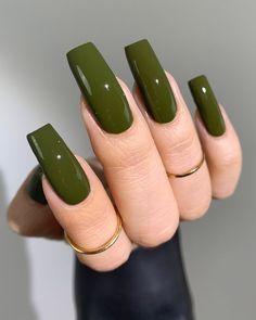 Olive Nails, Long Coffin Nails, Green Nail, Fall Acrylic Nails, Coffin Nails Long, Nail Swag, Dark Olive Green