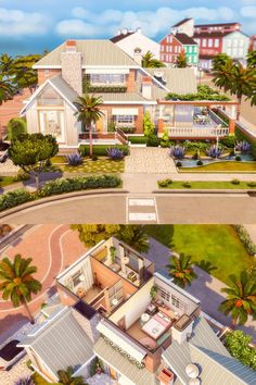 an aerial view of a house with palm trees