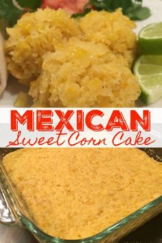 mexican sweet corn cake with limes on the side