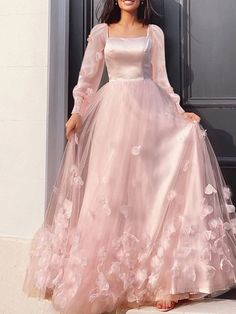 A-Line Prom Dresses Maxi Dress Sweet 16 Floor Length Long Sleeve Scoop Neck Tulle with Appliques Butterfly 2023 2023 - US $139.99 Dress Sweet 16, Maxi Dress Wedding Guest, A Line Prom Dresses, Maxi Dress Wedding, Sweet 16 Dresses, Sweet Dress, Birthday Outfit, Bride Dress, Sweet 16