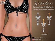 an image of a woman wearing bikinis and belly piercings with butterfly designs on them