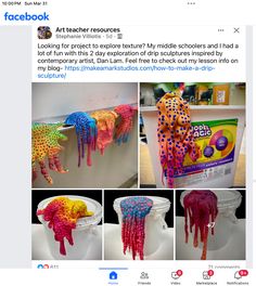 an instagram page with pictures of different items on it and the caption reads facebook art teacher resources looking for projects to explore