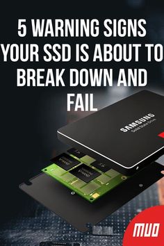 a hand holding up a laptop with the words 5 warning signs your ssd is about to break down and fail