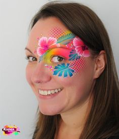 Tropical Face Paint, Hawaiian Face Paint, Tropicana Party, Flower Face Painting, Flower Face Paint, Bell Painting, Easy Face Painting Designs, Easy Face Painting