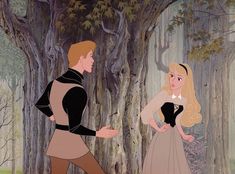 the prince and princess are walking through the woods