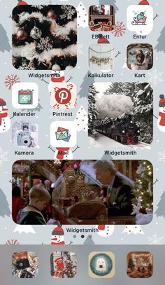 an iphone screen with many different pictures and words on the phone, including christmas decorations