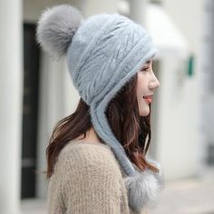 hot ski girl big fur pom pom ball casual warm knitted winter beanie Wind Coat, Ski Girl, Cycling Jacket, Fashion Cap, Grey Beanie, Winter Hats Beanie, Women's Beanie, Winter Beanie, Scarf Set