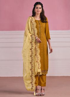 Yellow Two Tone Chikankari Embroidery Pant Suit Heavy Salwar Suit, Plus Size Lehenga, Embroidery Pants, Celana Fashion, Chikankari Embroidery, Chiffon Pants, Kameez Designs, Lehenga Gown, Plus Size Suits