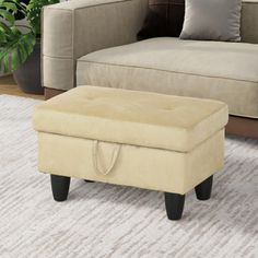 a living room scene with focus on the footstool