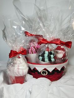 a basket filled with lots of different types of candies