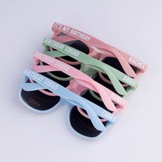 These ADORABLE sunglasses make the perfect gift for bachelorette parties, girl's getaway, bridal parties, spring break and so much more! Don't forget, these glasses are 100% customizable and can be personalized on one side or two, whichever you would prefer! Please remember, these sunglasses are decorated with high-quality vinyl and are NOT hand painted. This listing is for ONE PAIR of sunglasses - Please be sure to choose the correct quantity of sunglasses you are needing from the drop down dur Trendy Affordable Sunglasses For Gift, Cute Birthday Party Supplies For Summer, Adjustable Pink Party Supplies For Summer, Cute Summer Birthday Party Supplies, Playful Summer Party Supplies, Fun Pink Summer Party Supplies, Summer Fun Pink Party Supplies, Trendy Personalized Sunglasses For Birthday, Personalized Pink Sunglasses As A Gift