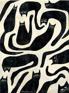 black and white cat artwork with cats in the background by corbi - art