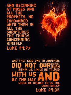 the bible verse with flames in the shape of a heart and an image of a burning heart