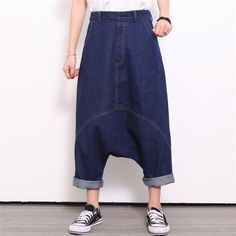 Baggy High-waisted Bottoms With Belt Loops, High Waist Harem Pants For Streetwear, Streetwear Hip-length Bottoms With Pockets, Hip-length Streetwear Bottoms With Pockets, Baggy Full-length Jeans With Elastic Waistband, Baggy High-waist Cotton Harem Pants, Baggy Harem Pants With Hip Pockets, Baggy Straight Leg Bottoms With Belt Loops, Wide-leg Cotton Harem Pants With Belt Loops