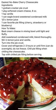 an image of a pie with cherry cheesecake toppings on the top and bottom