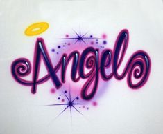 the word angelo written in neon pink and purple