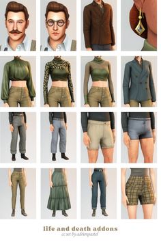 many different types of clothes for men and women