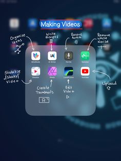 an iphone screen with the words making videos written on it and icons in different languages