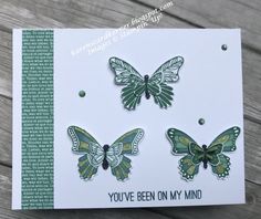 a card with two butterflies on it and the words you've been on my mind