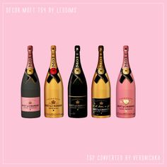 four different types of champagne bottles on a pink background with the caption's name