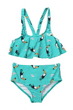 Roxy Little Girls 2 Pc  Birds Flutter Swimsuit Set   Size:   6 Color:  Green/White Condition:  New with Roxy tags Fabric:  80% polamide/nylon /20% elastine MSRP:  $40.00   2 Pc little girls swimsuit set The bikini top slips on over the head Flutter style top The bottoms are fully lined Super cute toucan print   Please ask questions before bidding.  All items come from a clean, smoke free home. Roxy Swimwear, Swimsuit Green, Green Swimsuit, Unisex Baby Clothes, Preschool Outfits, Swimsuit Set, Swimwear Collection, Dresses With Leggings