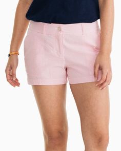 Our favorite Leah Seersucker short is made with a perfect-for-summer, super-soft seersucker fabric, and exceptional fit. The versatility of these shorts allows you to dress them up or down during all of your warm-weather outings. Style: 3847 Spring Striped Cotton Shorts, Striped Cotton Shorts For Spring, Seersucker Shorts For Summer Beach, Spring Seersucker Beach Bottoms, Summer Beach Seersucker Shorts, Spring Beach Seersucker Bottoms, Seersucker Shorts For Beach In Summer, Preppy Cotton Summer Bottoms, Preppy Summer Cotton Bottoms