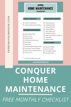 a house maintenance checklist with the words conquer home maintenance