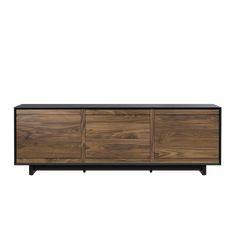 the sideboard is made out of wood and black metal