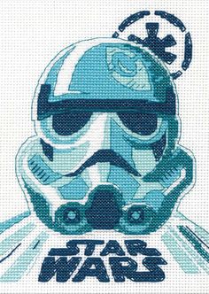 a star wars cross stitch pattern with a helmet on it's face and the words,