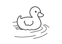 a black and white drawing of a duck floating on top of a body of water