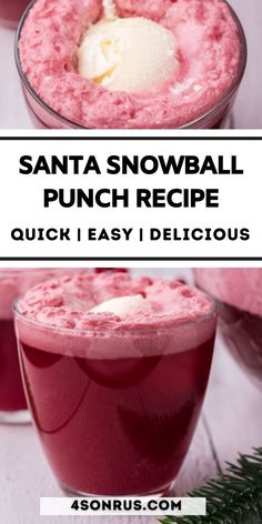 santa snowball punch recipe with text overlay