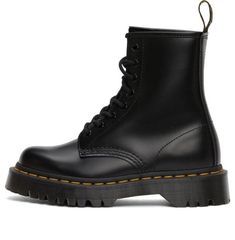 Dr. Martens 1460 Bex Smooth Leather Platform Boot 'Black' 25345001 (SNKR/Unisex) Classic Black Combat Boots With Rubber Sole, Classic Black Steel Toe Work Boots, Classic Black Combat Boots With Round Toe, Classic Black Leather Combat Boots, Classic Black Work Boots For Streetwear, Classic Black Boots For Streetwear, Classic Black Work Boots With Lug Sole, Black Platform Boots, Genuine Leather Boots