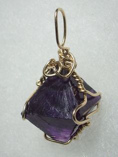 Fluorite Octahedron Crystal Pendant Wire Wrapped 14/20 Gold Filled Purple Square Pendant Jewelry For Gift, Fluorite Octahedron, Dark Purple Crystal, Fluorite Jewelry, Wired Jewelry, Wire Wrapped Crystal Pendant, Deep Purple Color, Wire Wrapping Crystals, Fluorite Crystal