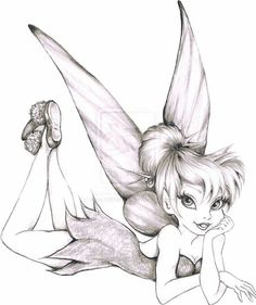 a pencil drawing of a fairy sitting on the ground with her hands behind her head