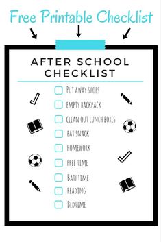 the free printable checklist for after school