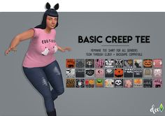 a woman is dressed up as a cartoon character for the game basic creep tees